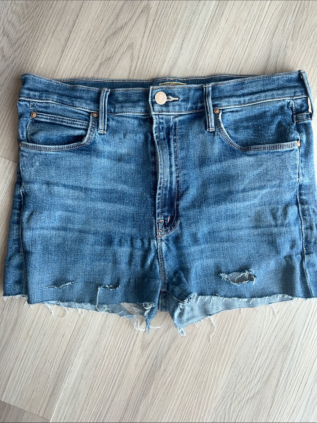 Mother Stunner Zip Two Step Fray Jean Shorts 32 Blue Denim Classic Usa